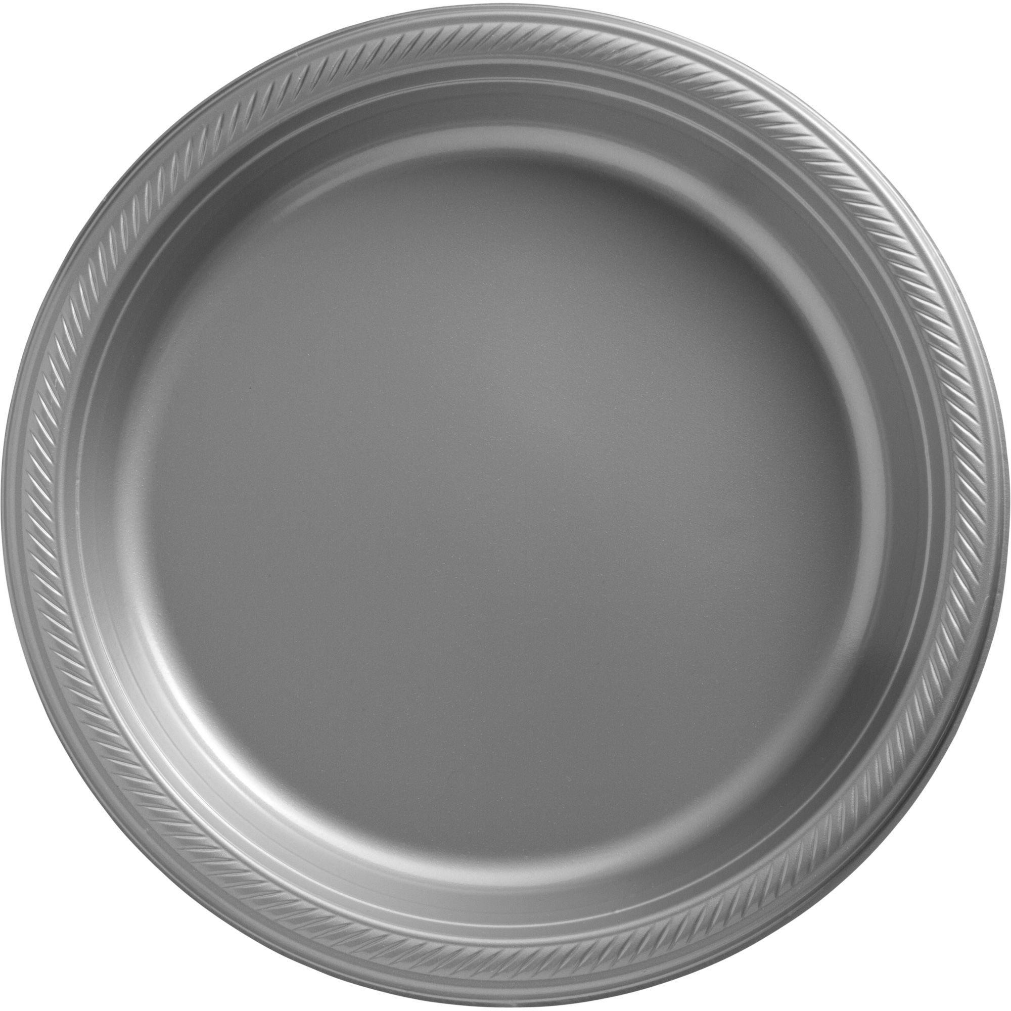 Big Party Pack Silver Plastic Dinner Plates 50ct Party City